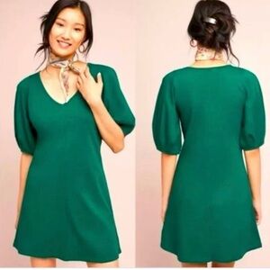 VTG Inspired Anthro A-line Green Balloon Sleeve w/ V Neck Tomatogirl Mini Dress